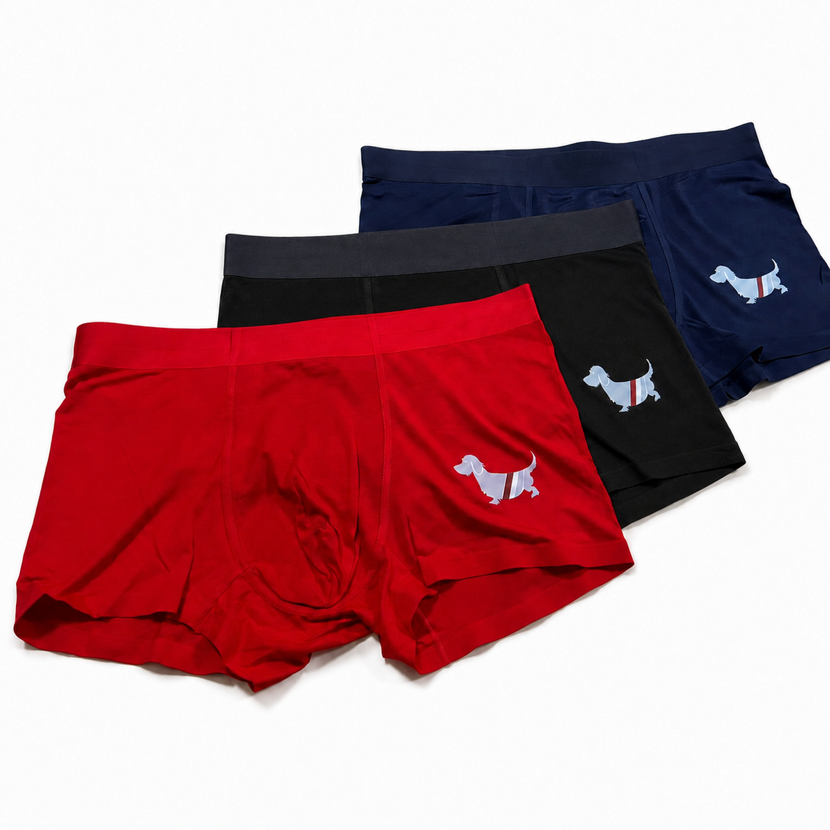 Thom Browne Style Men's Cotton Boxer Briefs with Signature Four-Bar Detail