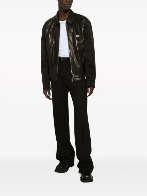 Dolce & Gabbana logo-plaque leather jacket