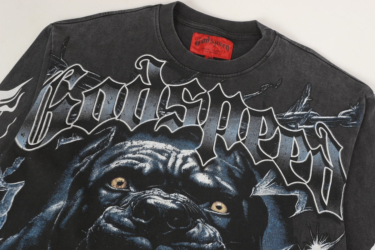 Godspeed Washed Black Dog Graphic Long-Sleeve T-Shirt
