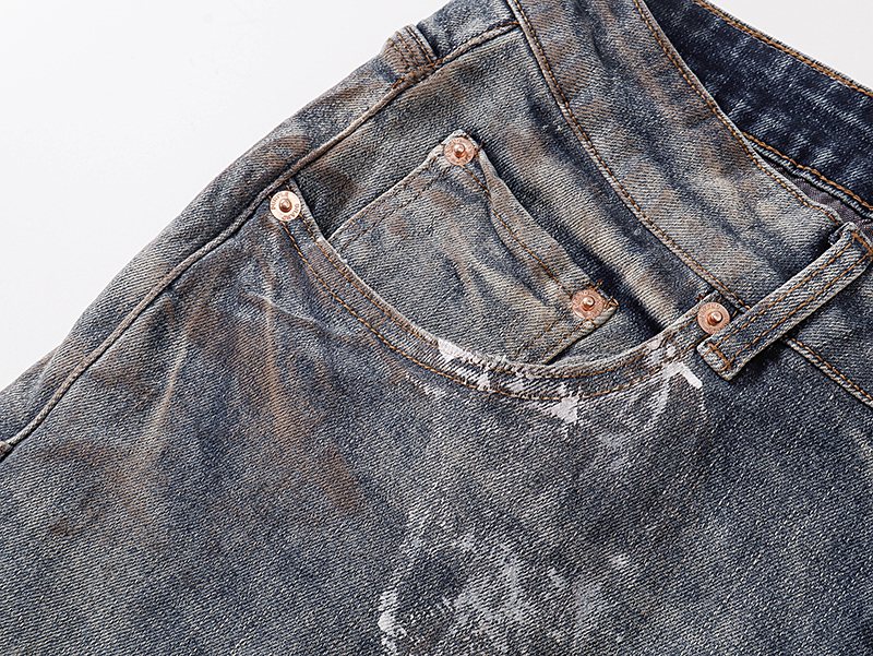 Purple Brand Gray Distressed Paint-Splatter Jeans