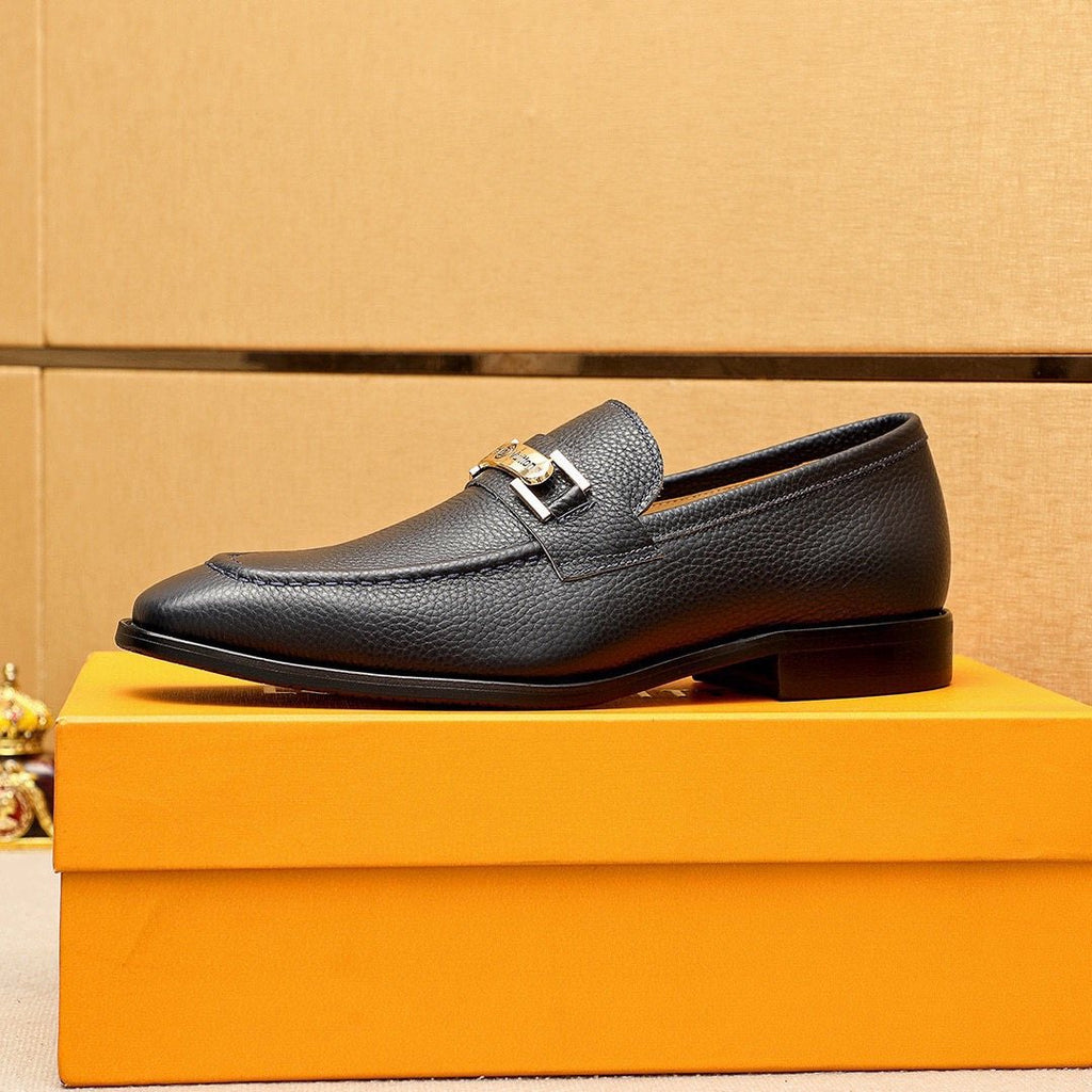 Louis Vuitton Black Pebbled Bar Loafers
