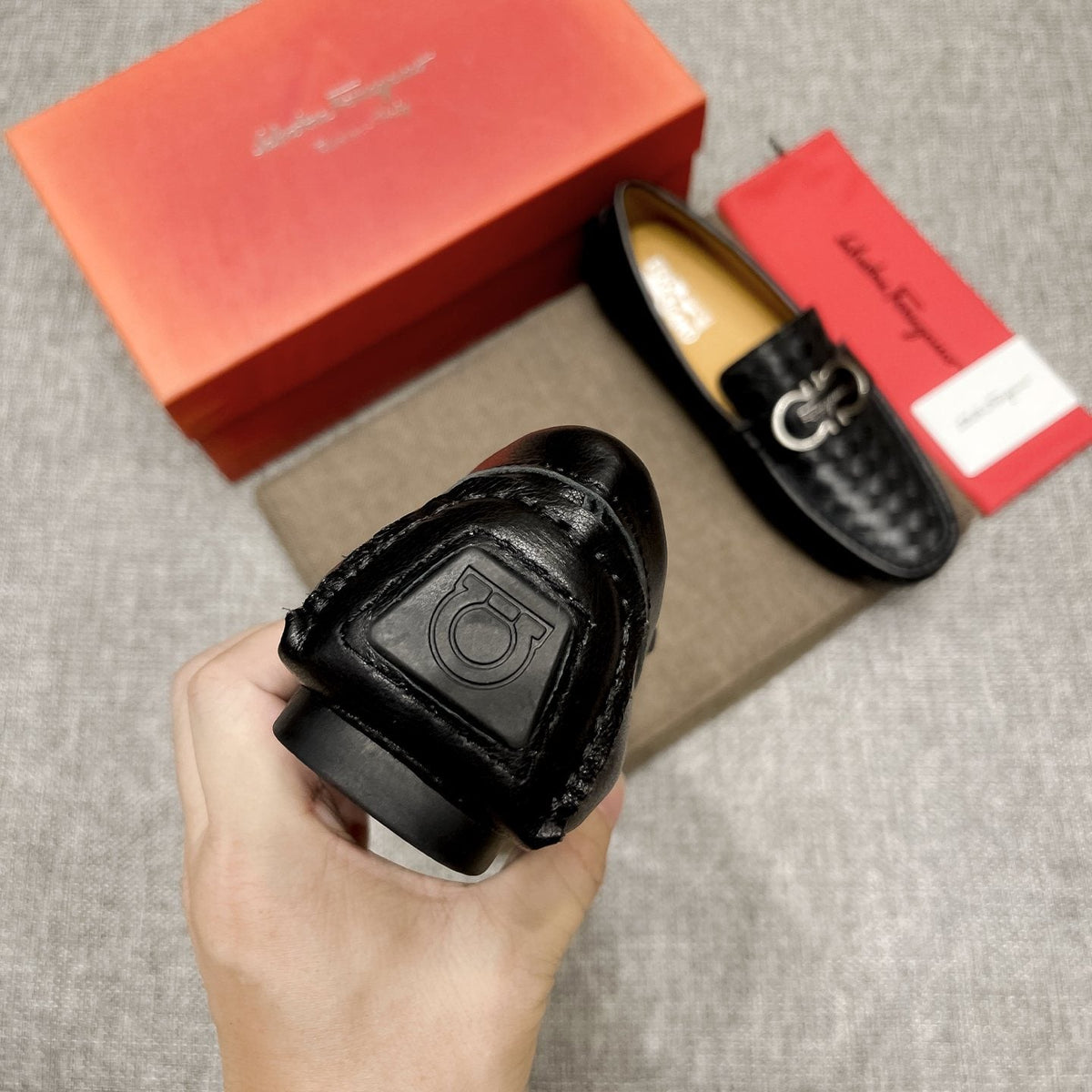 Ferragamo Black Woven Driving Loafers