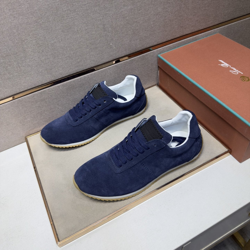 Loro Piana Navy Lace-Up Sneakers