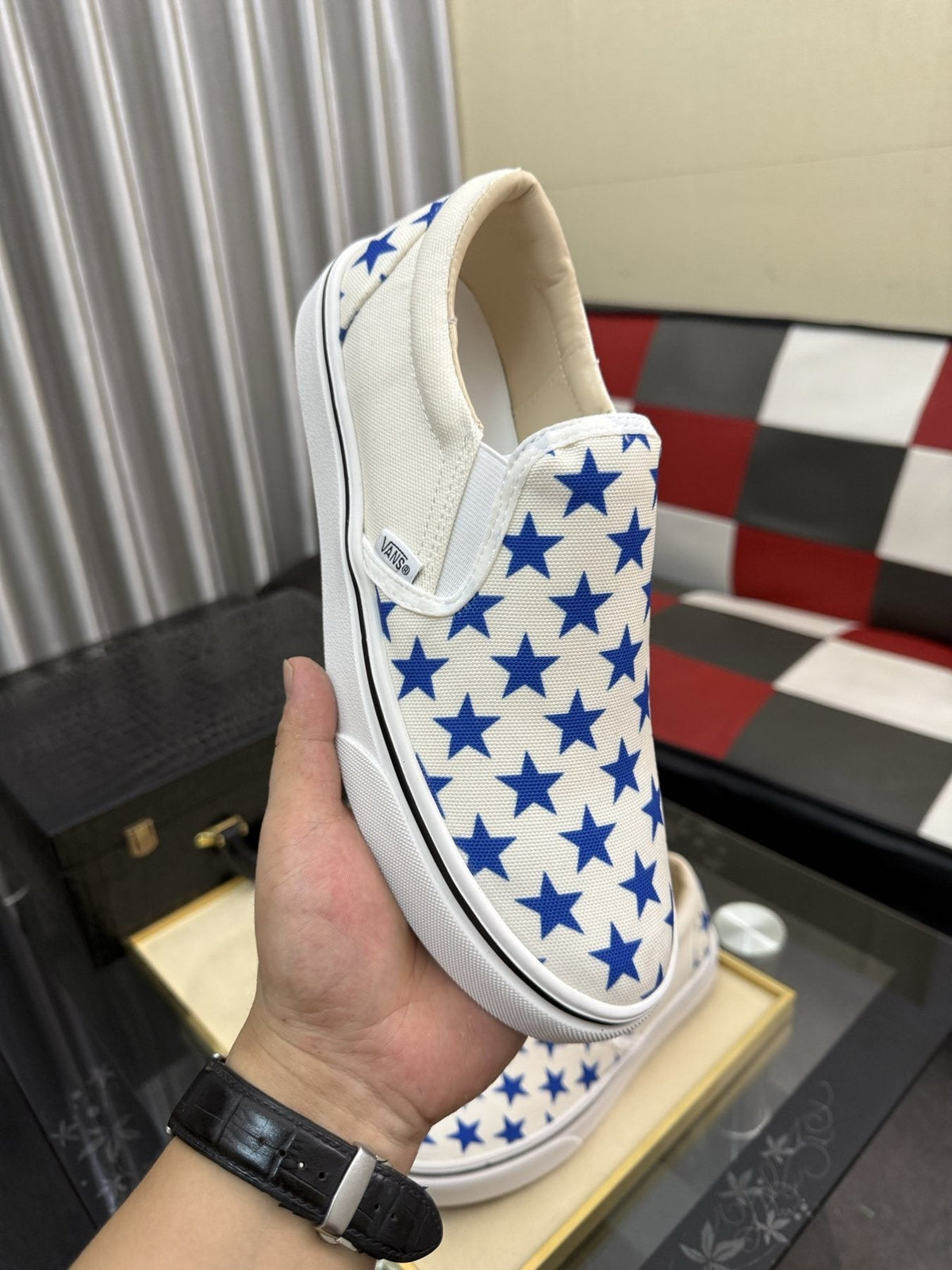 Vans Blue Star Print Slip-On Sneakers
