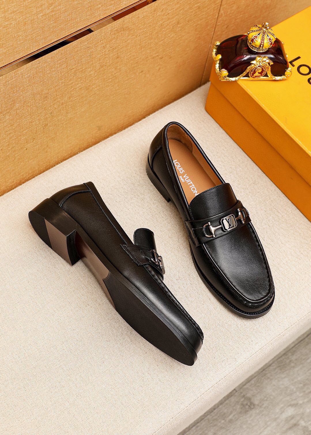 Louis Vuitton Black Metal-Accent Loafers - Leather Lining