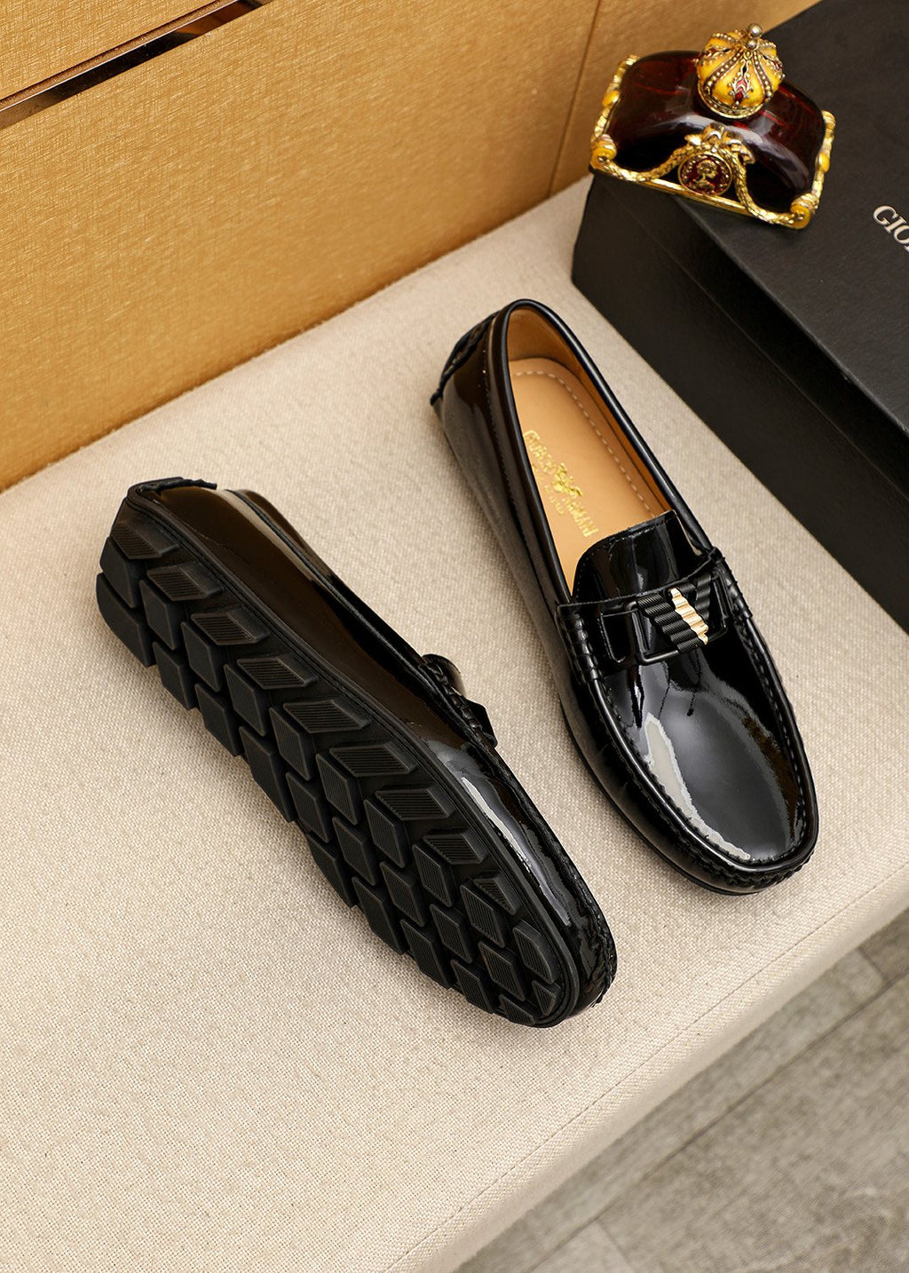 Giorgio Armani Black Leather Driving Loafers