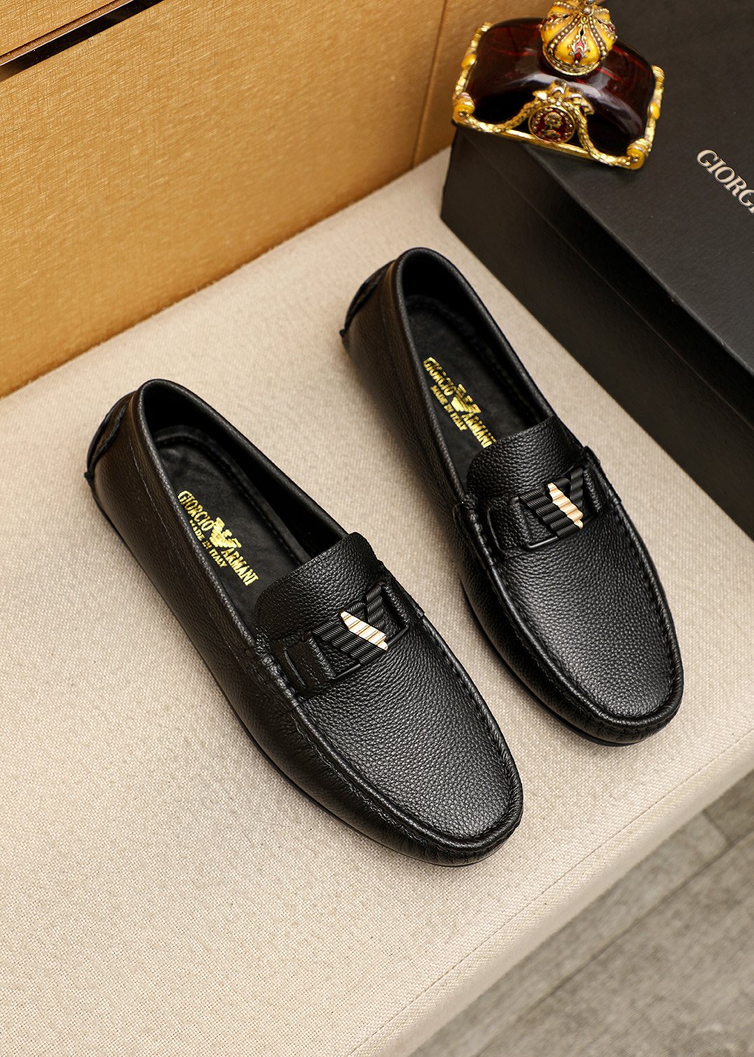 Giorgio Armani Black Leather Driving Loafers