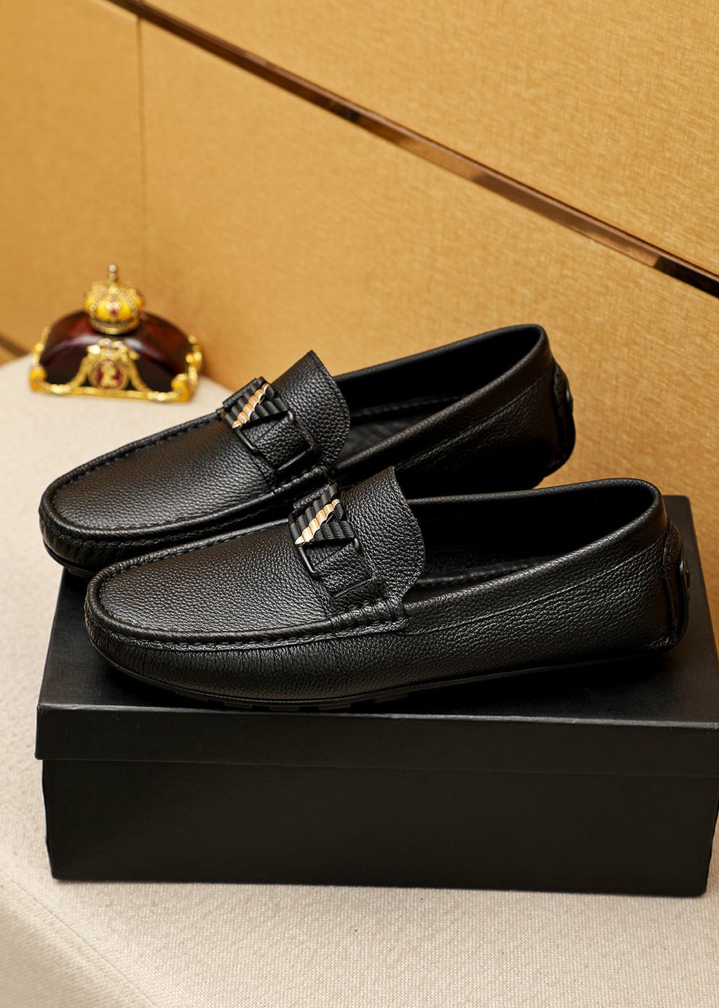 Giorgio Armani Black Leather Driving Loafers